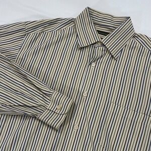 Ermenegildo Zegna Button Up Long Sleeve Shirt Mens XL‎ Striped Brown Tan Blue